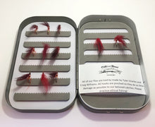 Load image into Gallery viewer, Gun Metal Red Print &quot;Trout Legs&quot; Aluminum Fly box
