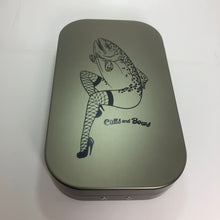 Load image into Gallery viewer, Gun Metal Black Print &quot;Trout Legs&quot; Aluminum Fly box
