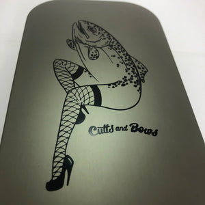 Gun Metal Black Print "Trout Legs" Aluminum Fly box